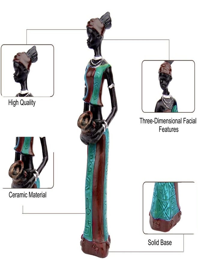 اكستور إكستوري - تشطيب جميل، قطعة فنية فريدة مصنوعة يدوياً لديكور المنزل، تمثل نساء قبائل أفريقية - (مجموعة من 3 قطع، باللونين الأخضر والأسود) - Image 2